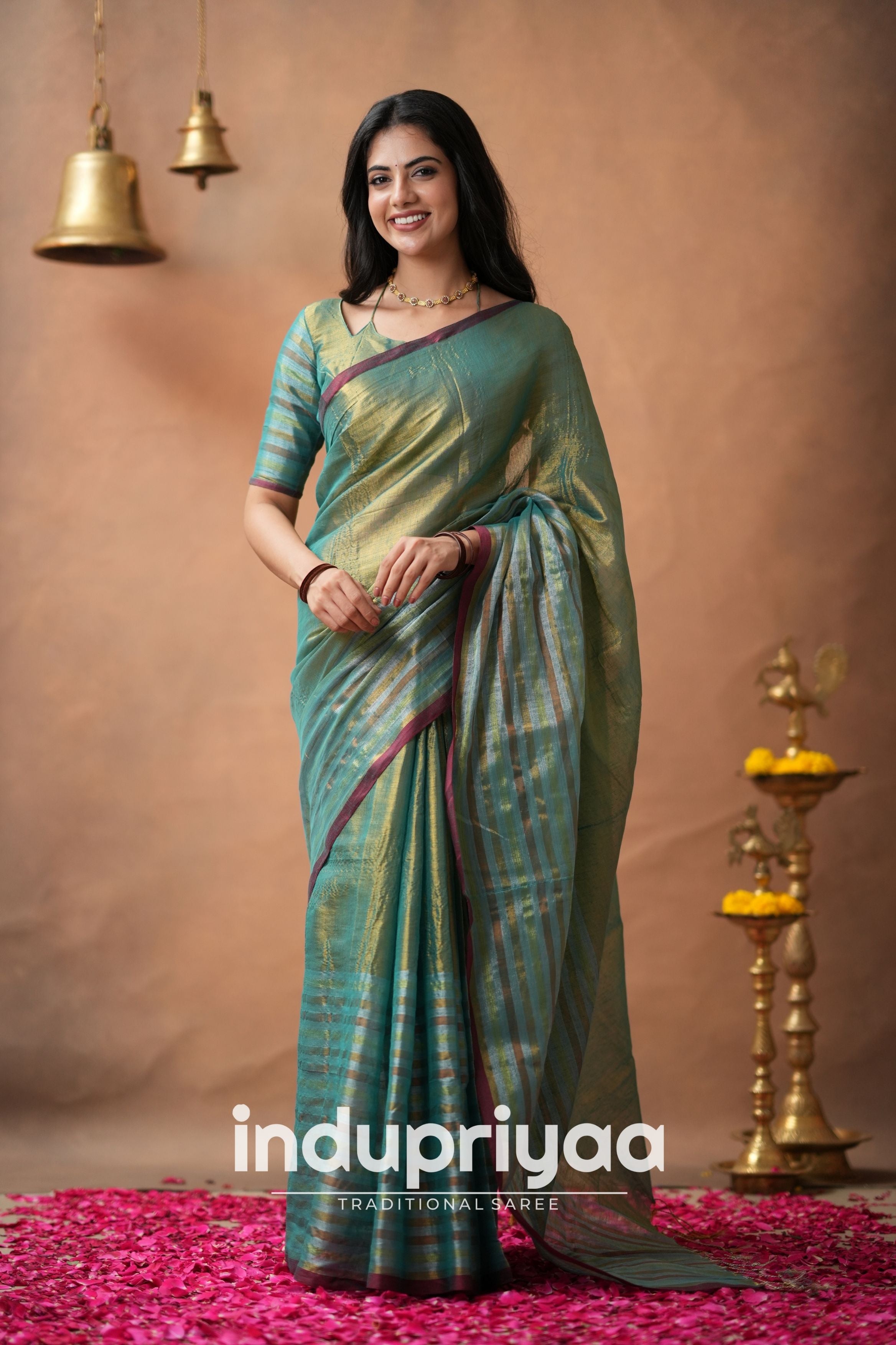 Rama Green Handloom Tissue Cotton Saree