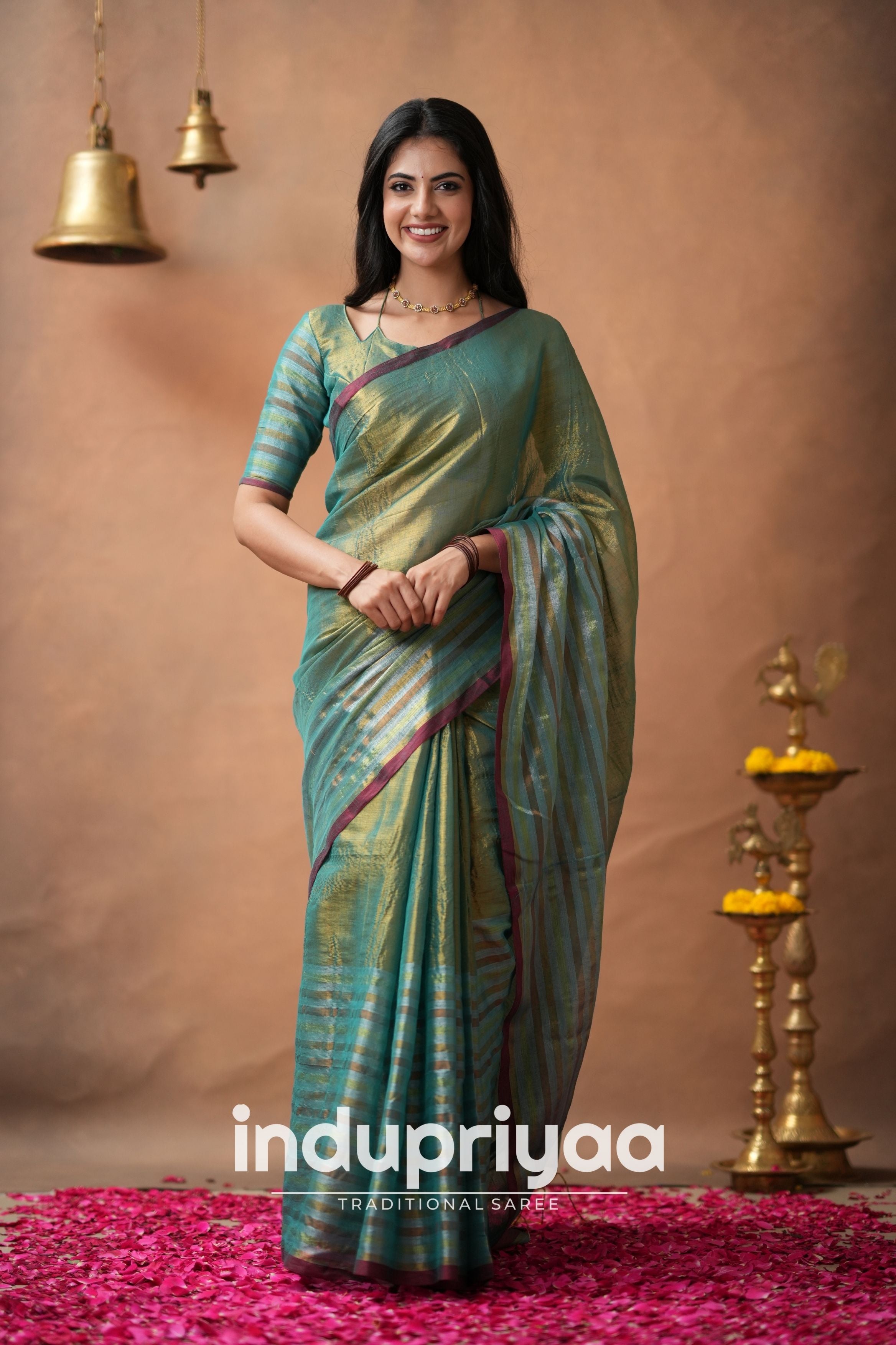Rama Green Handloom Tissue Cotton Saree