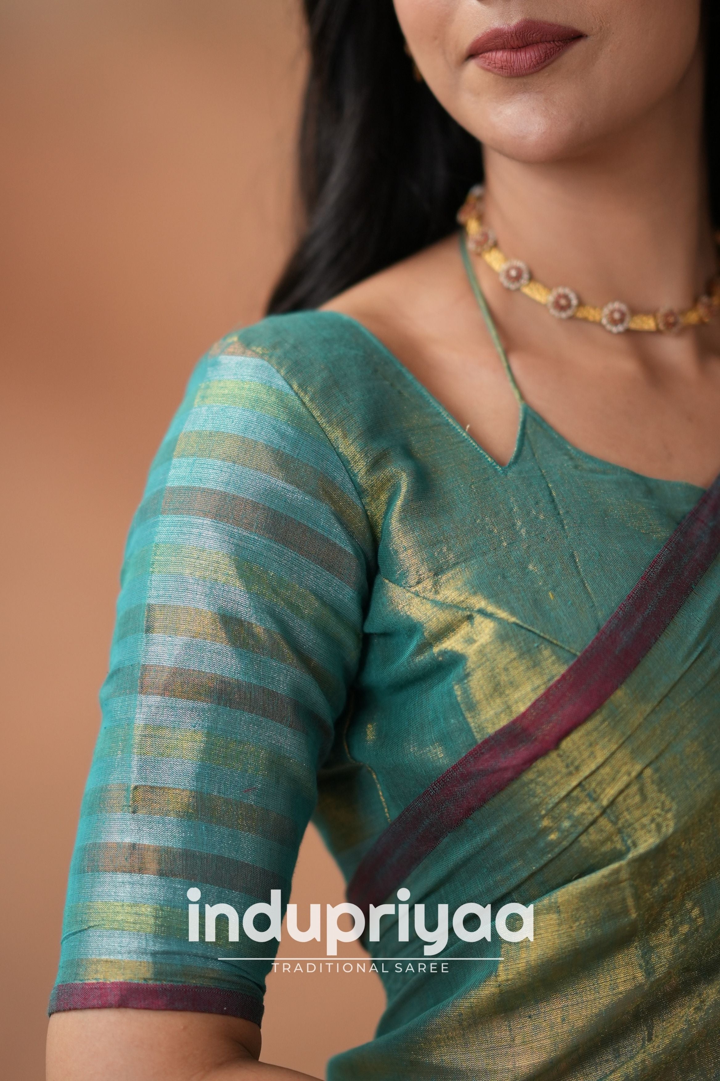 Rama Green Handloom Tissue Cotton Saree