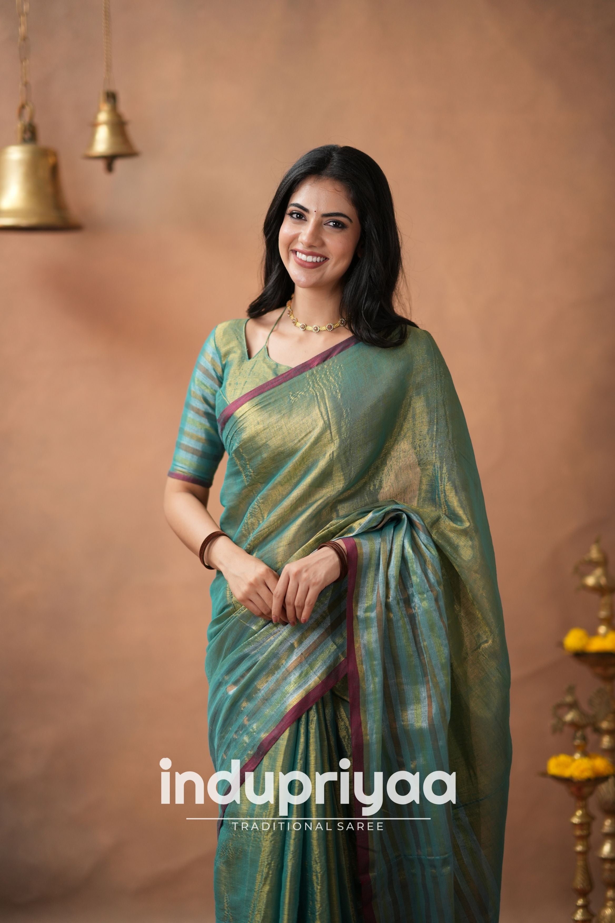 Rama Green Handloom Tissue Cotton Saree
