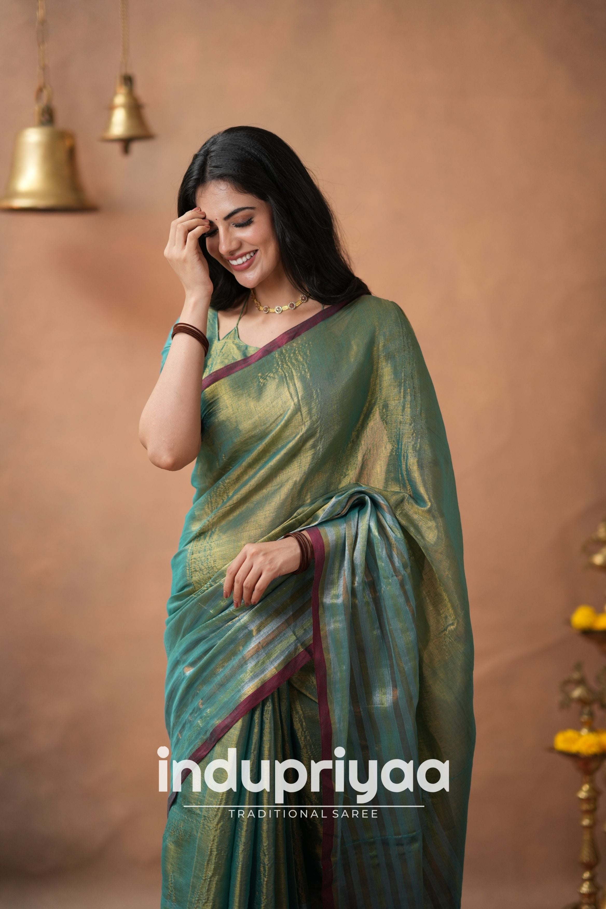 Rama Green Handloom Tissue Cotton Saree