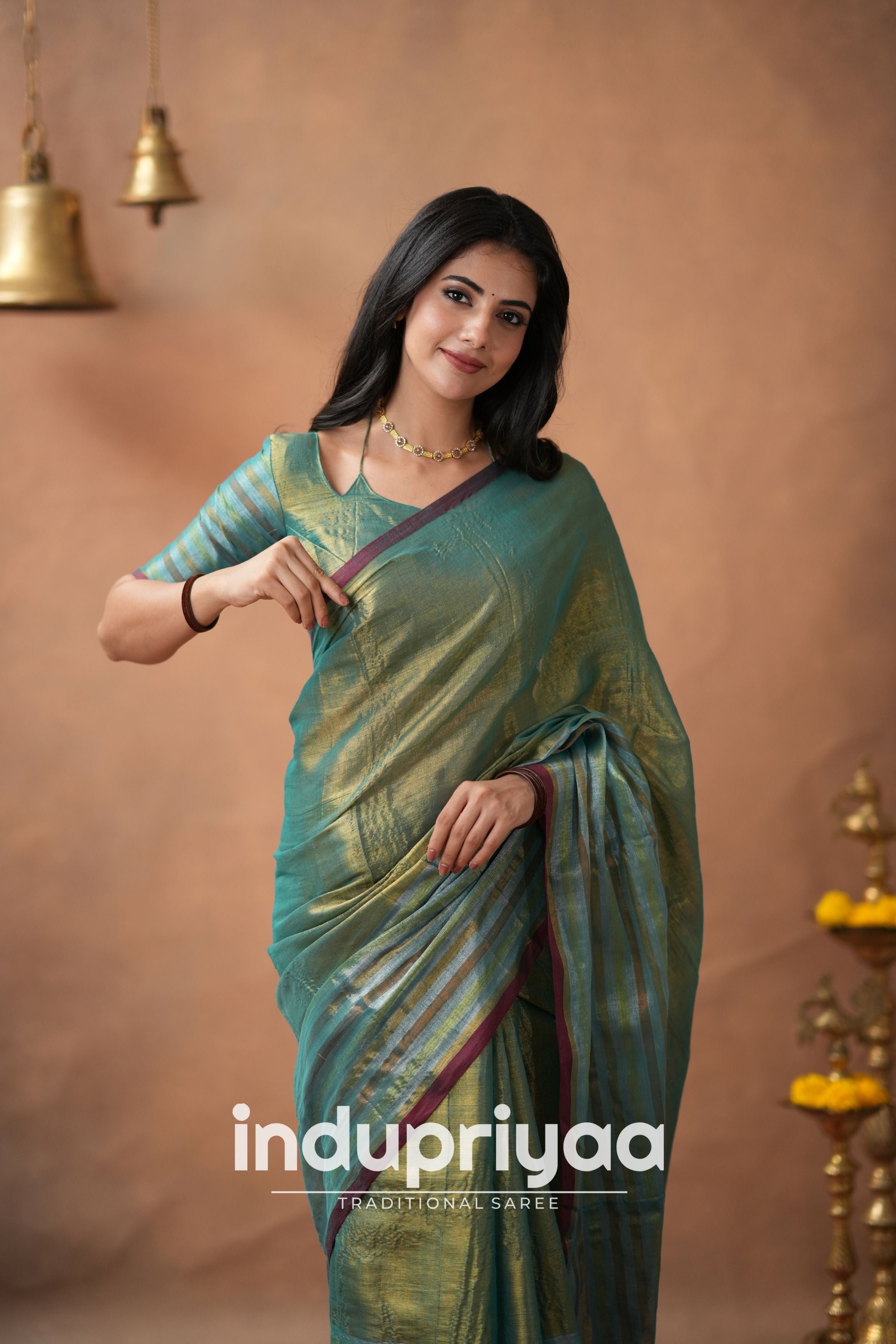 Rama Green Handloom Tissue Cotton Saree