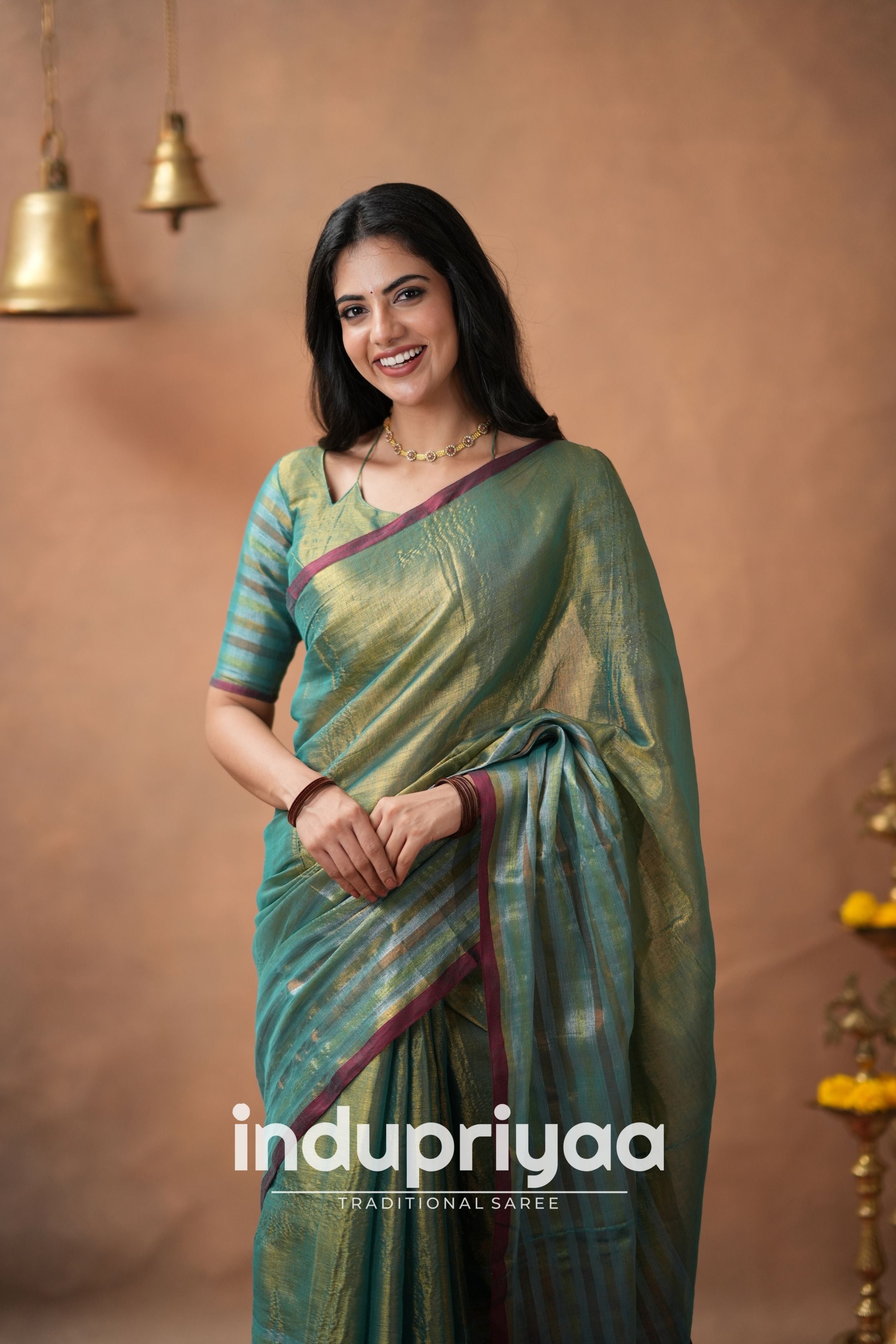 Rama Green Handloom Tissue Cotton Saree