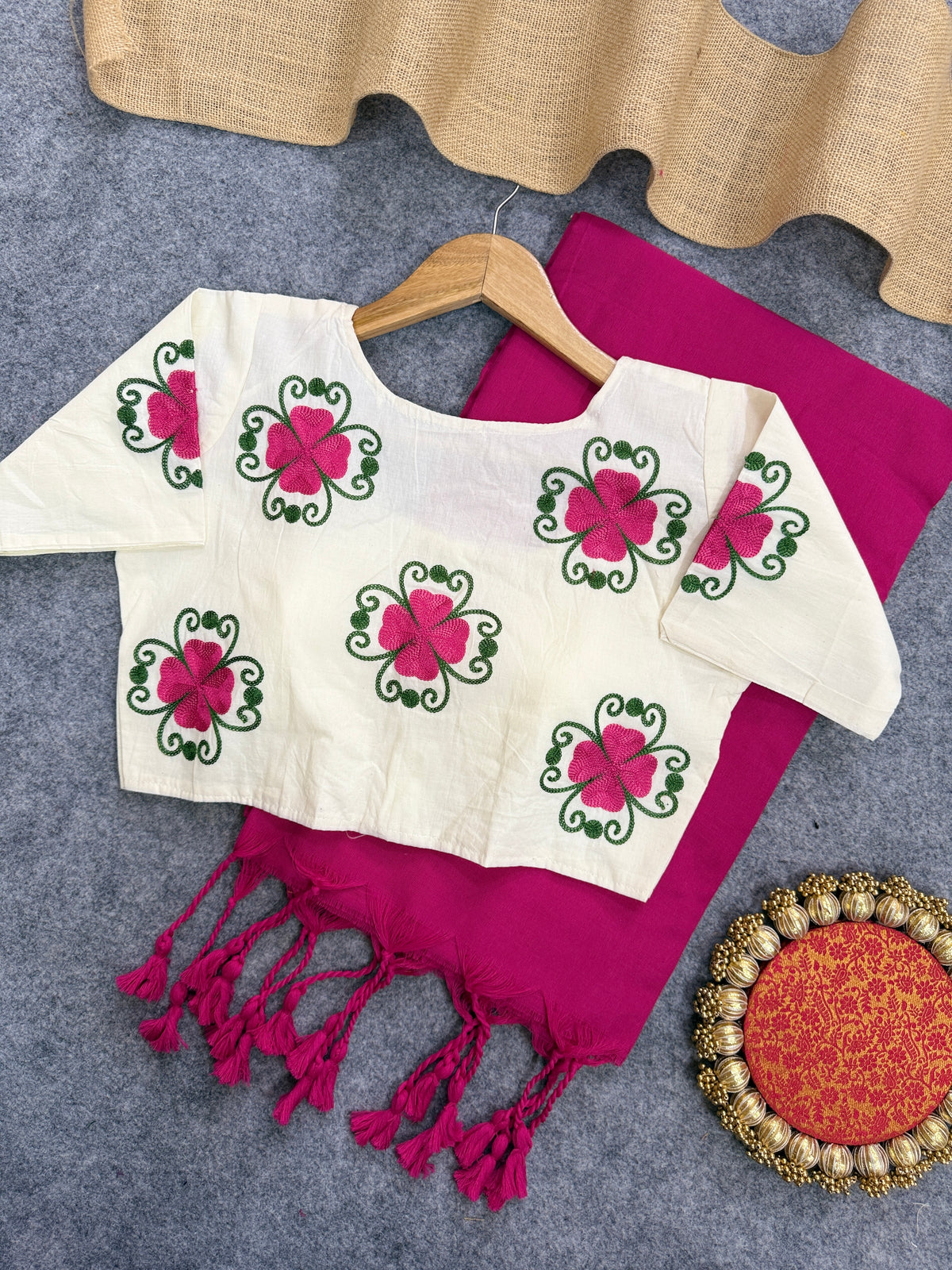 Handloom Khadi Cotton Saree with Ready Made Blouse – Elegant Pink