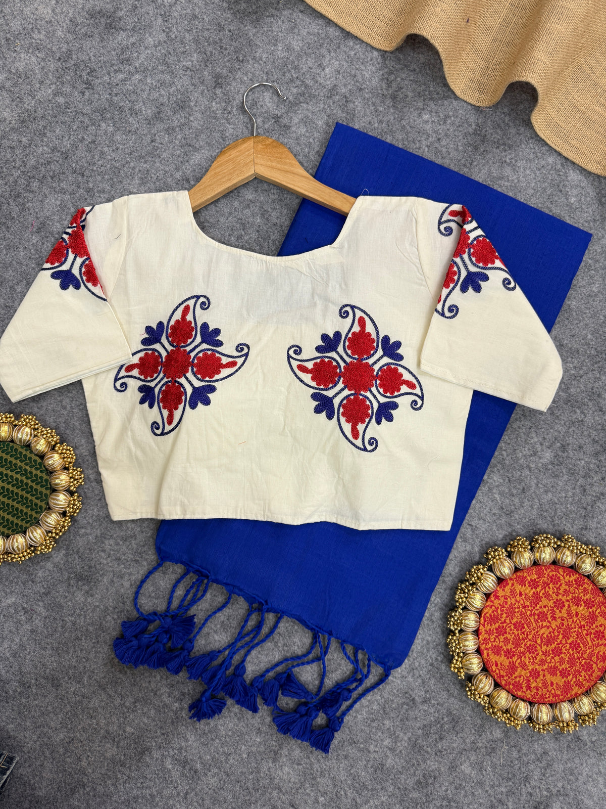 Soft Handloom Khadi Cotton Saree with Ready Blouse – Graceful Royal Blue