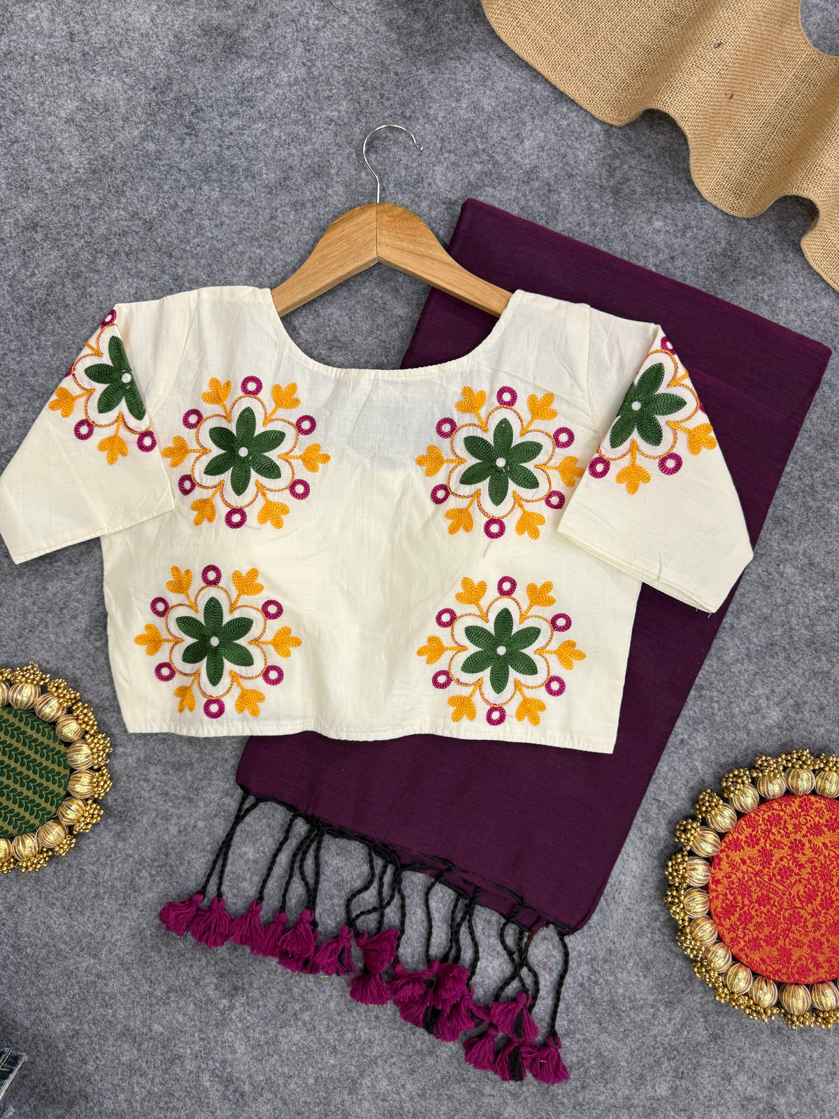 Classic Handloom Khadi Cotton Saree with Readymade Blouse – Royal Wine
