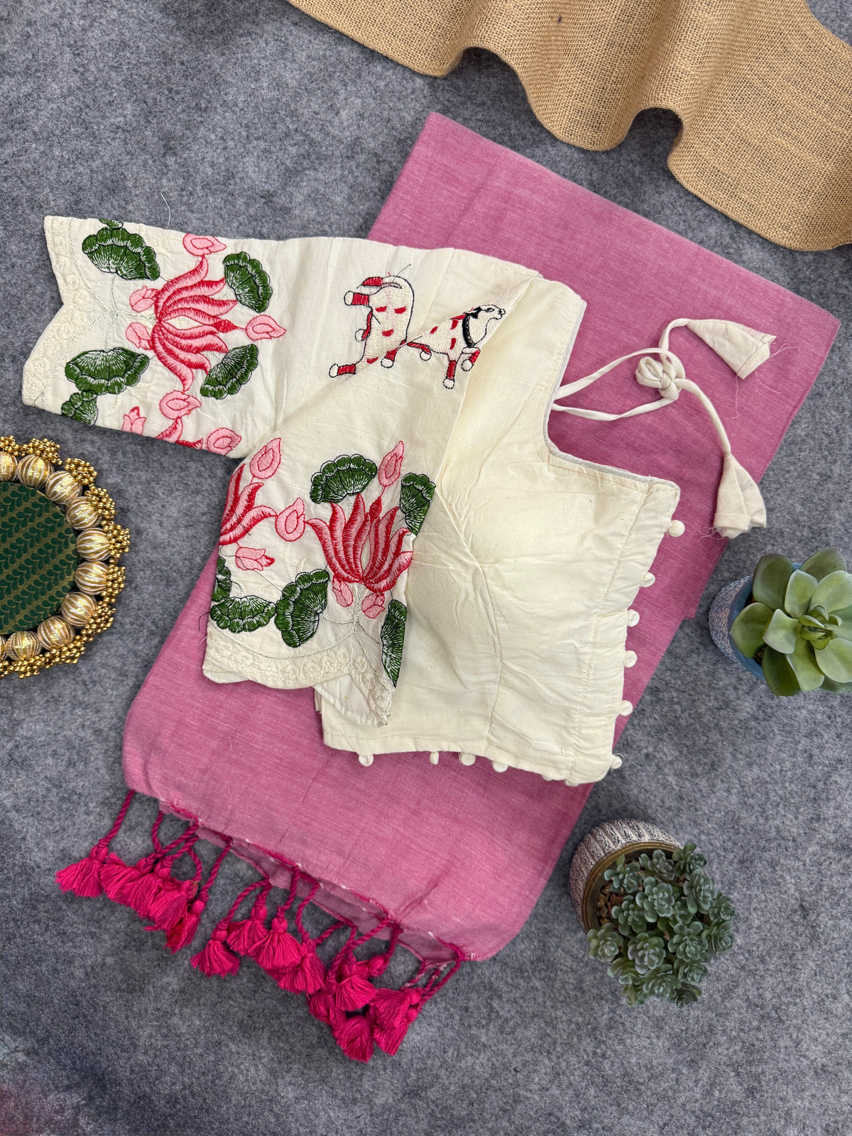 Exclusive Handloom Khadi Cotton Saree with Ready Blouse – Graceful Light Pink