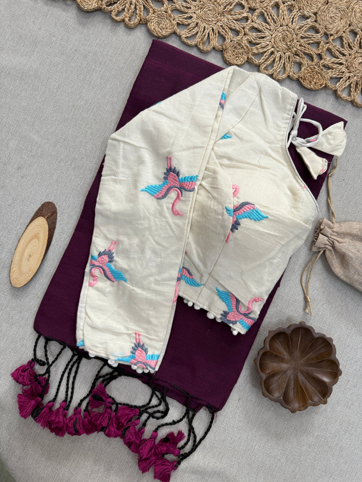 Premium Handloom Saree in Khadi Cotton with Stitched Blouse – Chic Wine