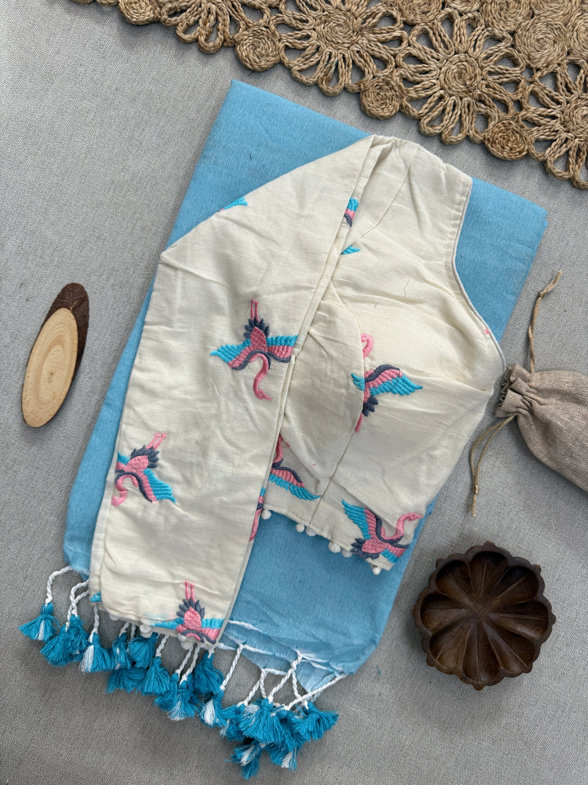Office Wear Khadi Cotton Saree with Ready Made Blouse – Subtle Sky