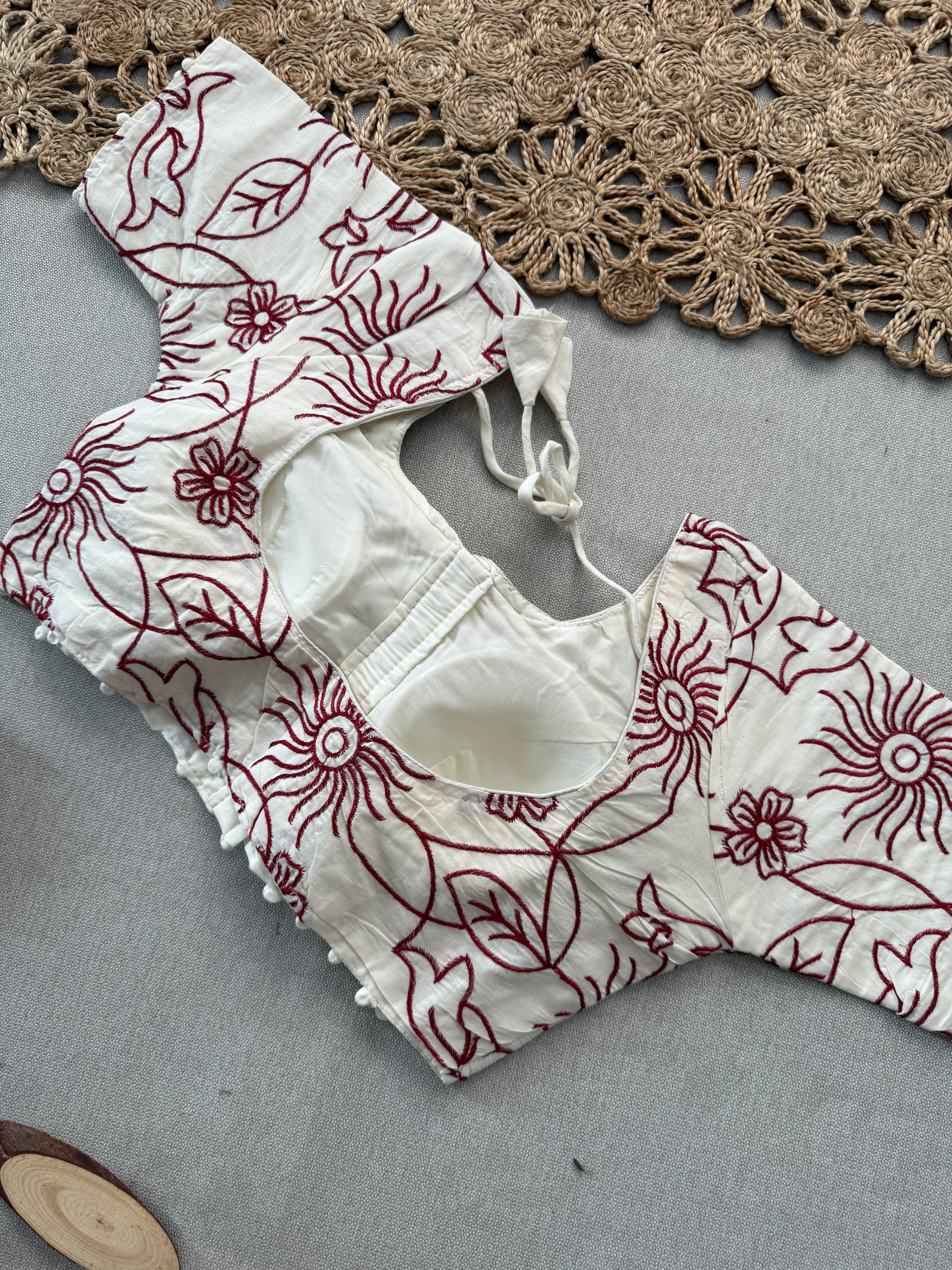 Authentic Handwoven Khadi Saree with Stitched Blouse – Classic Marun