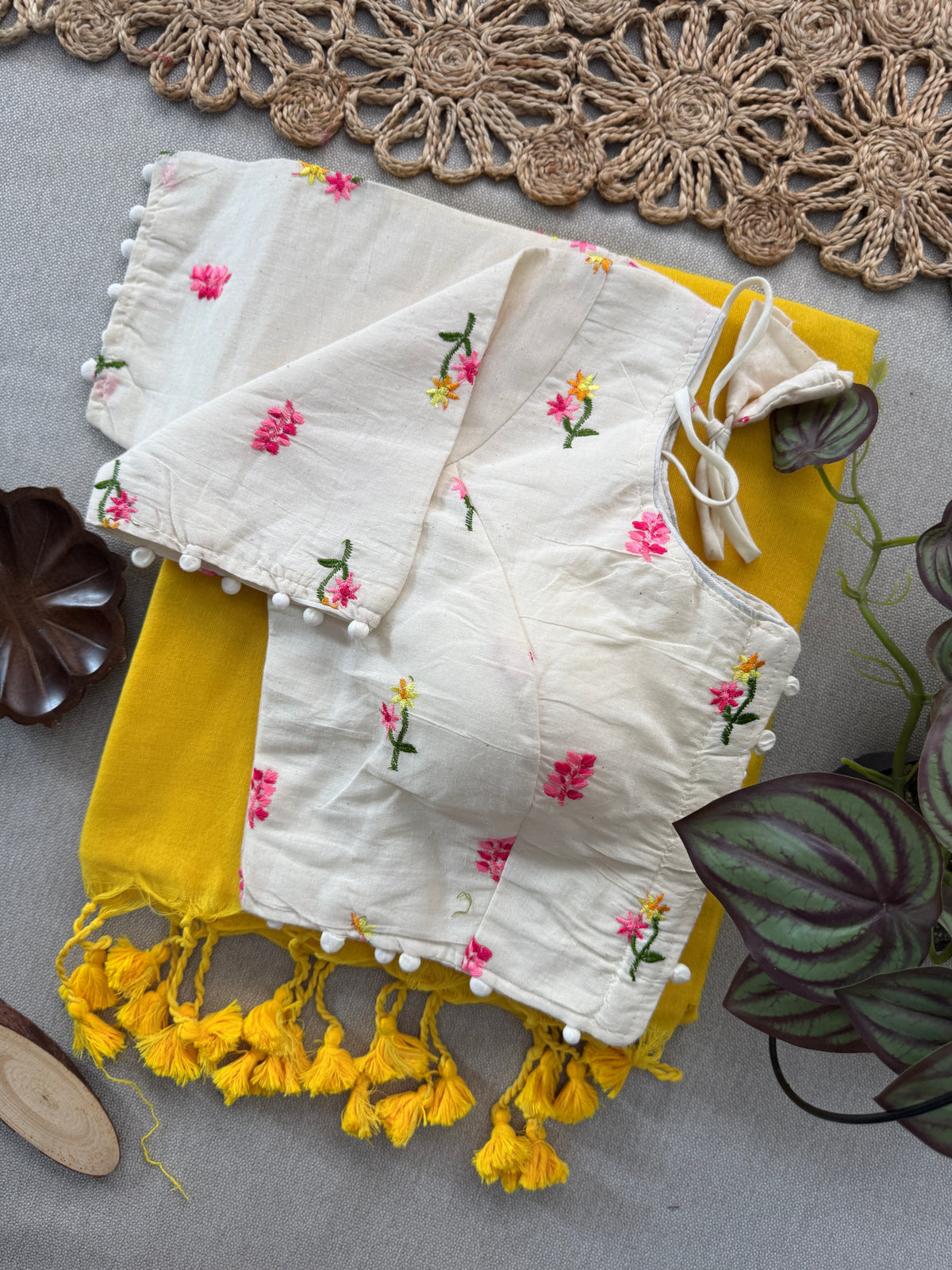 Pure Khadi Handloom Saree with Ready Blouse – Elegant Yellow