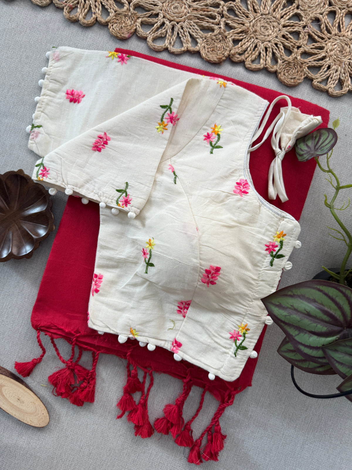 Premium Quality Khadi Cotton Saree with Blouse – Exclusive Red