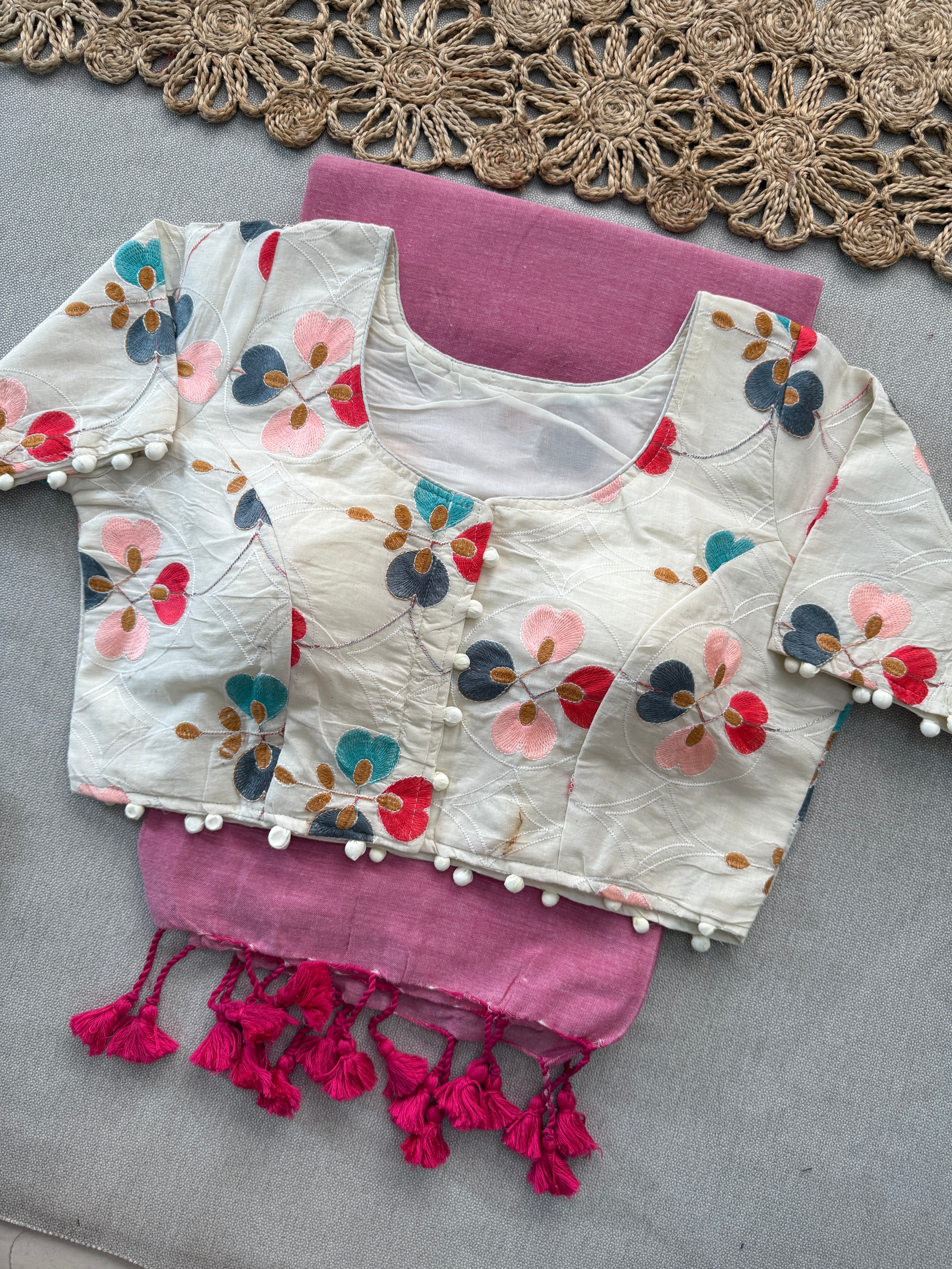 Handmade Khadi Cotton Saree with Readymade Blouse – Gorgeous Light Pink