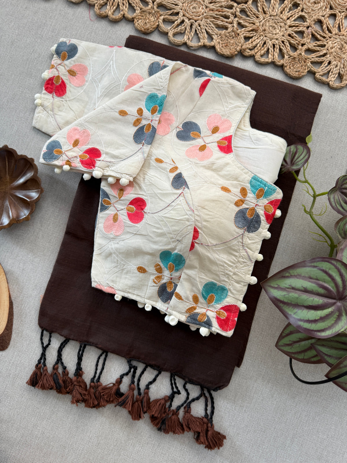 Office Wear Pure Khadi Cotton Saree with Designer Blouse – Smart Brown