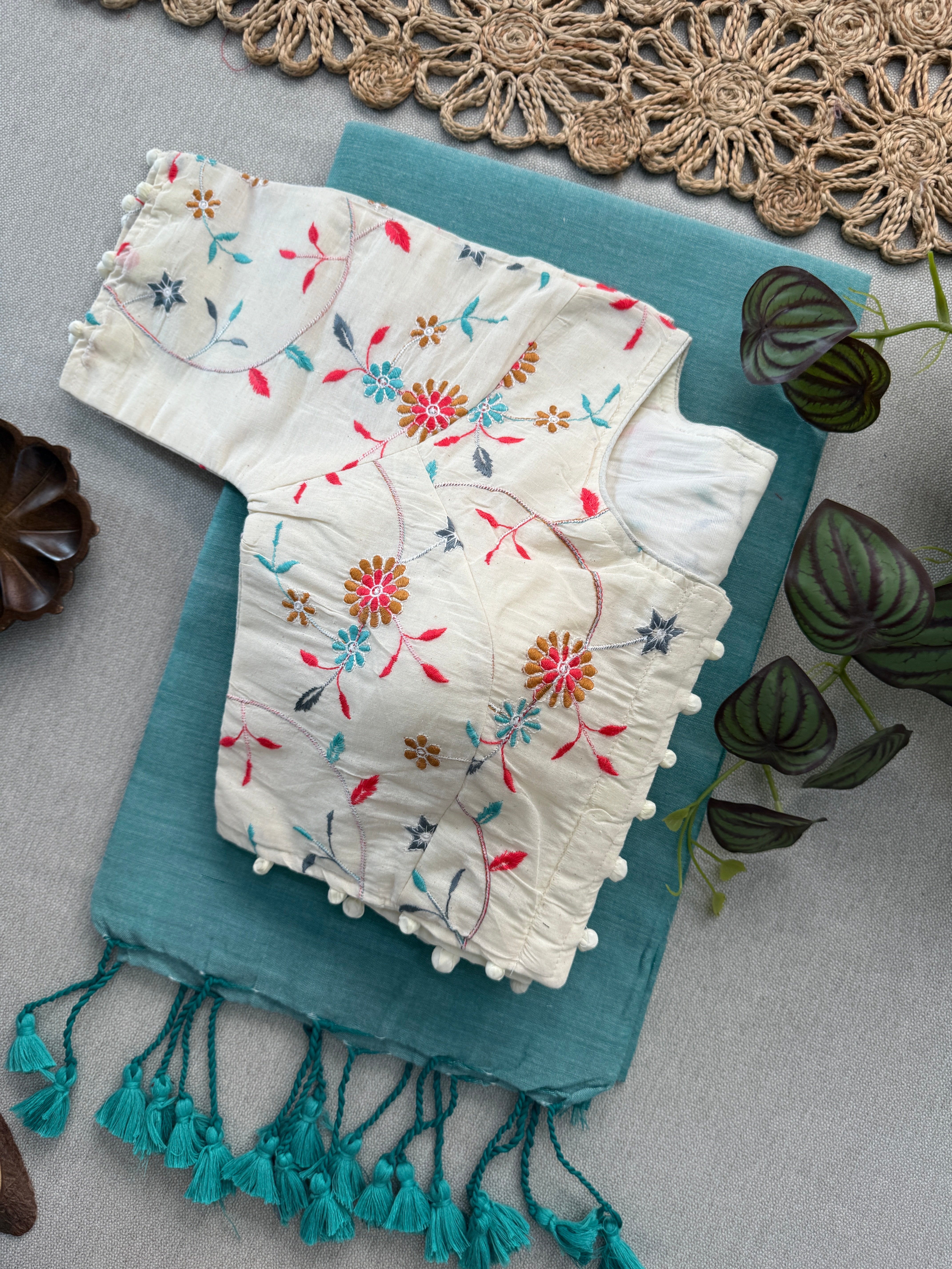 Timeless C Green Khadi Saree with Fully Stitched Blouse for Women