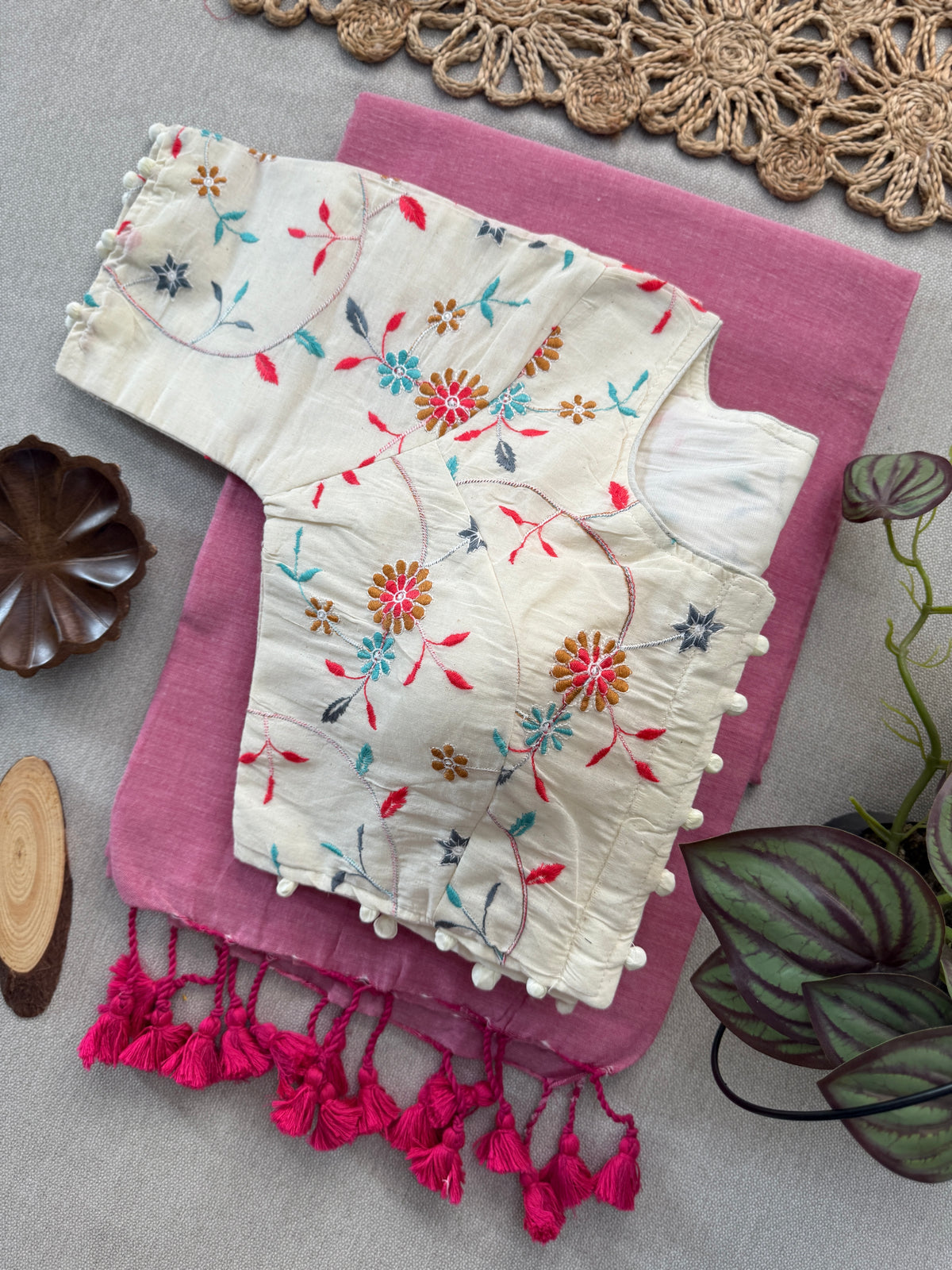 Traditional Light Pink  Handloom Khadi Cotton Saree with Blouse Attached