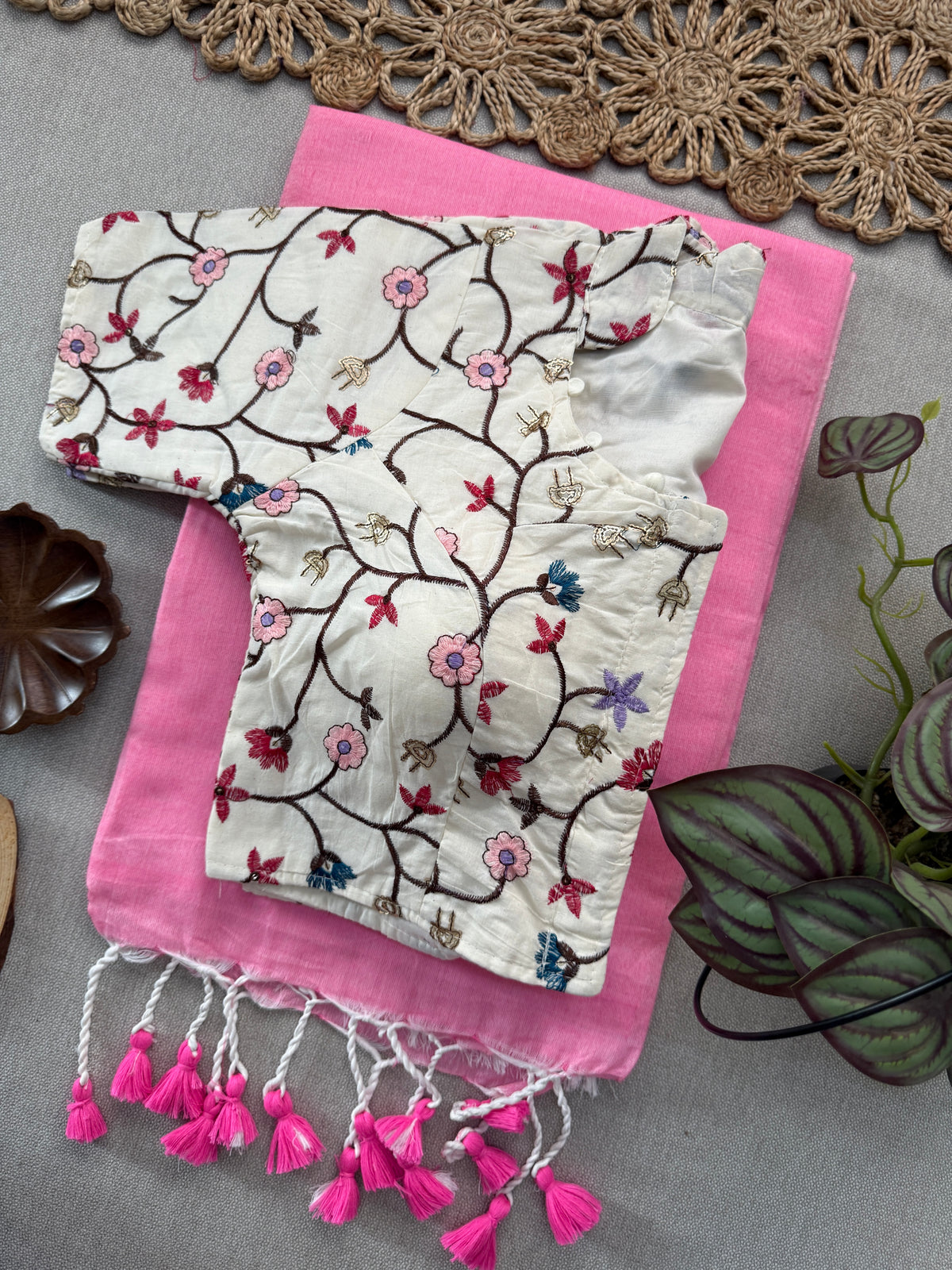 Authentic Baby Pink Pure Khadi Handloom Saree + Stitched Blouse Piece