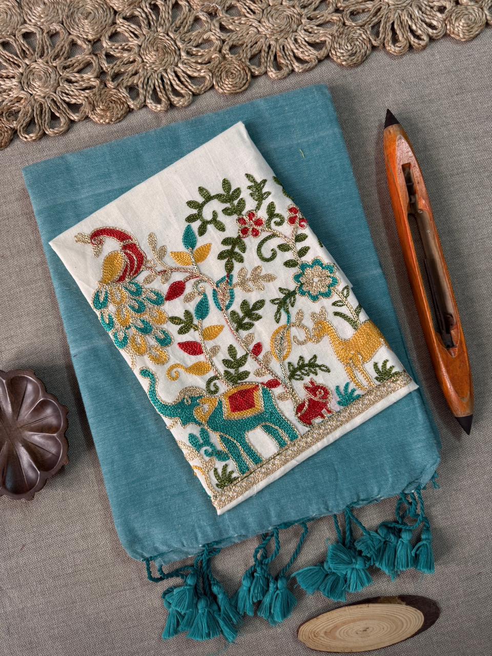 Classic C Green Handloom Cotton Saree Paired with Embroidered Blouse