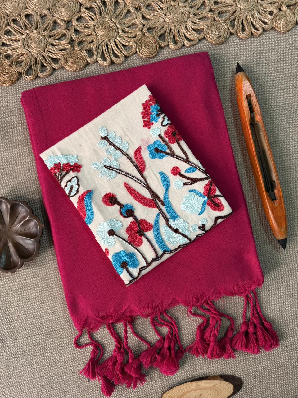Elegant Pink Handloom Cotton Saree with Fine Embroidery Blouse