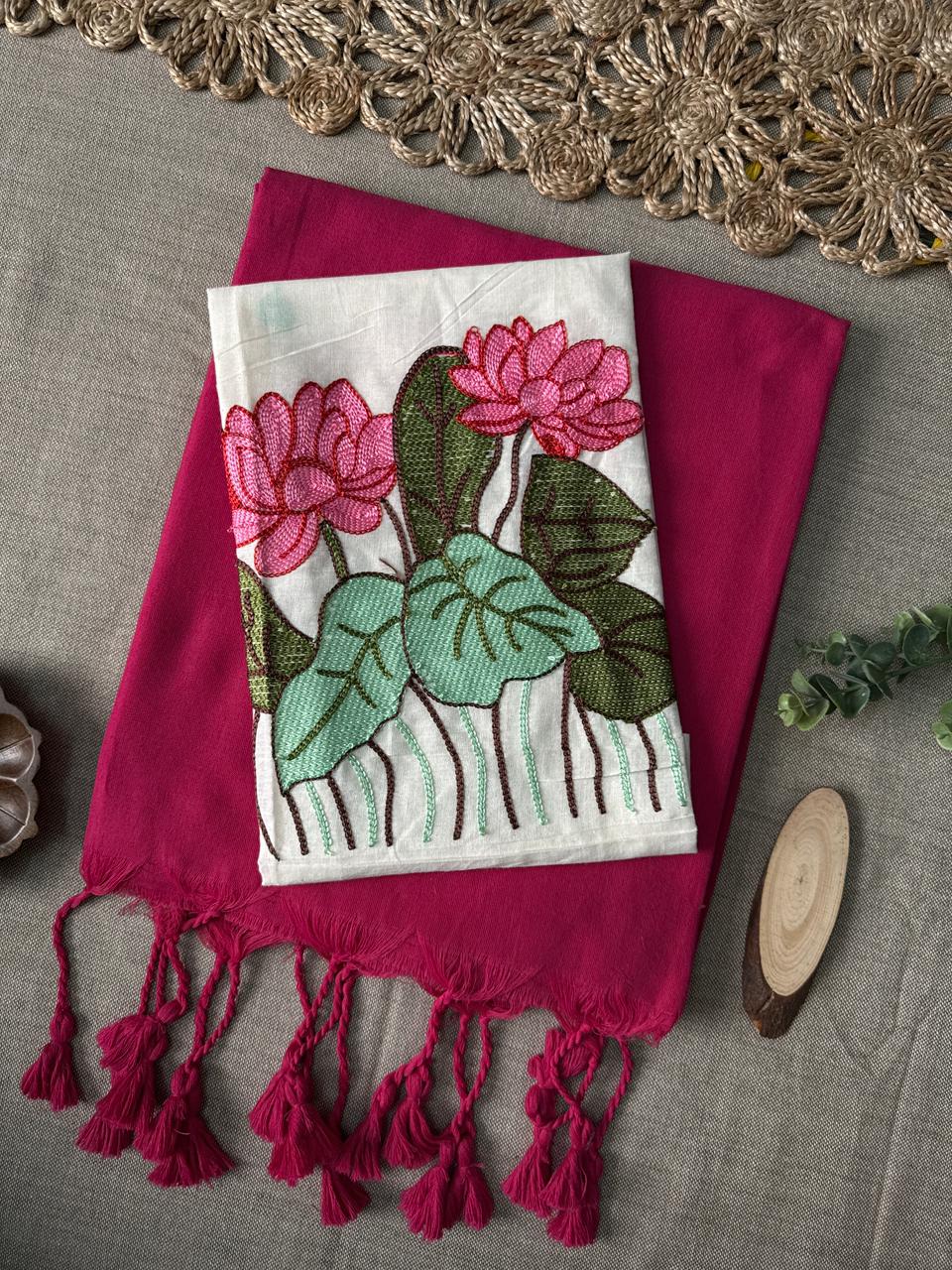 Traditional Pink Handloom Cotton Saree with Elegant Embroidery Blouse