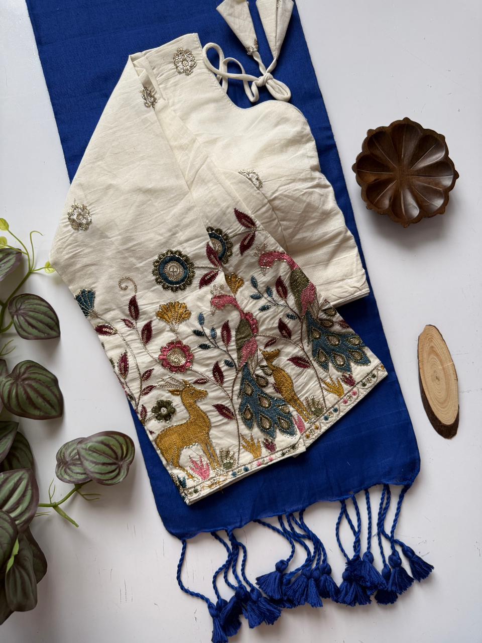 Soft Navy Blue Pure Cotton Saree With Stylish Stitched Blouse