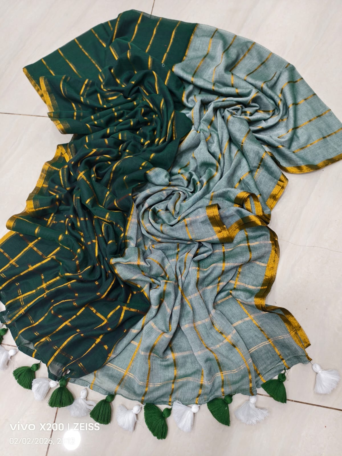 Lightweight C Green Mul Mul Cotton Saree with Grace