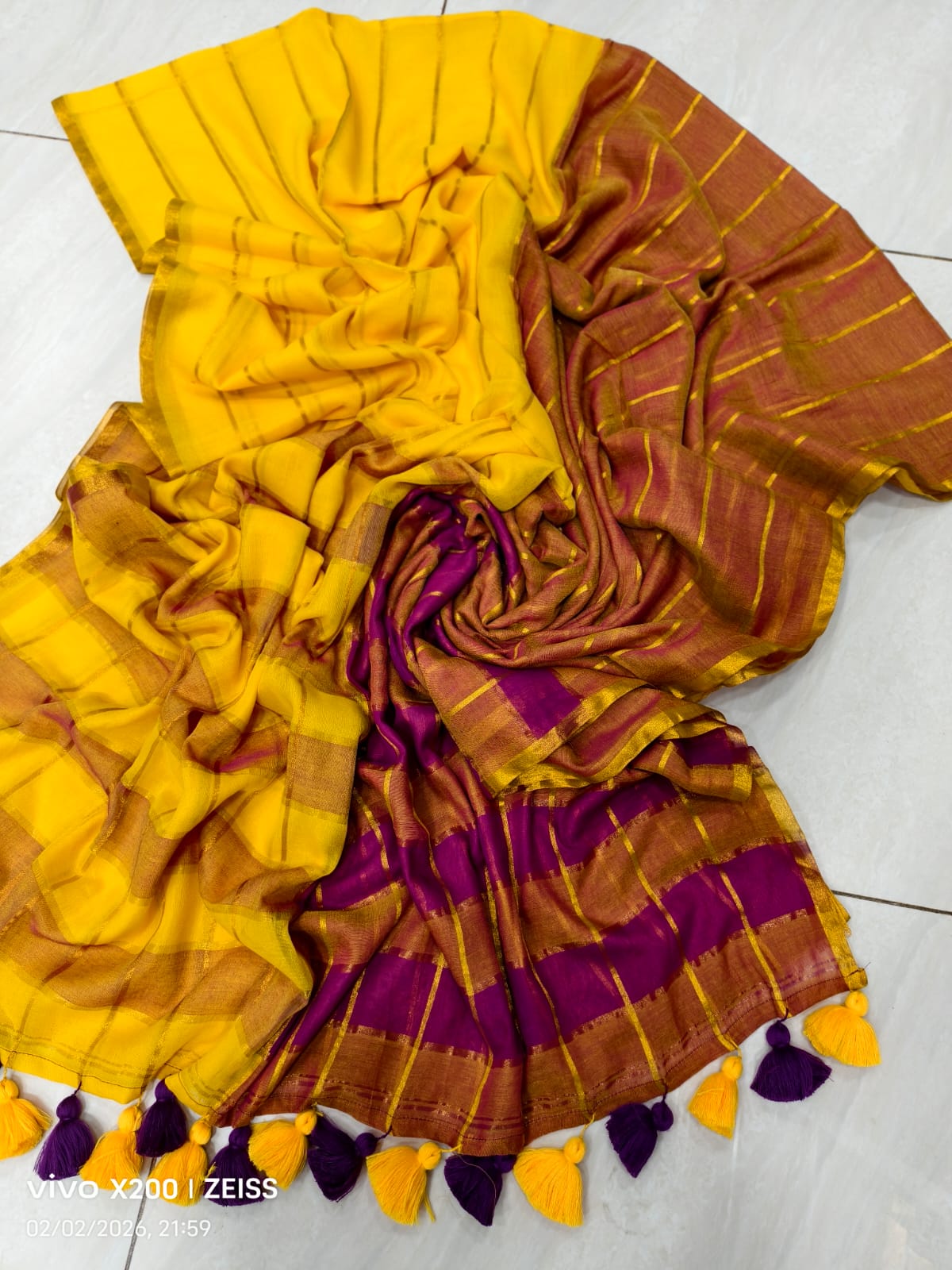 Traditional Yellow Mustard Mul Mul Cotton Saree with Comfort