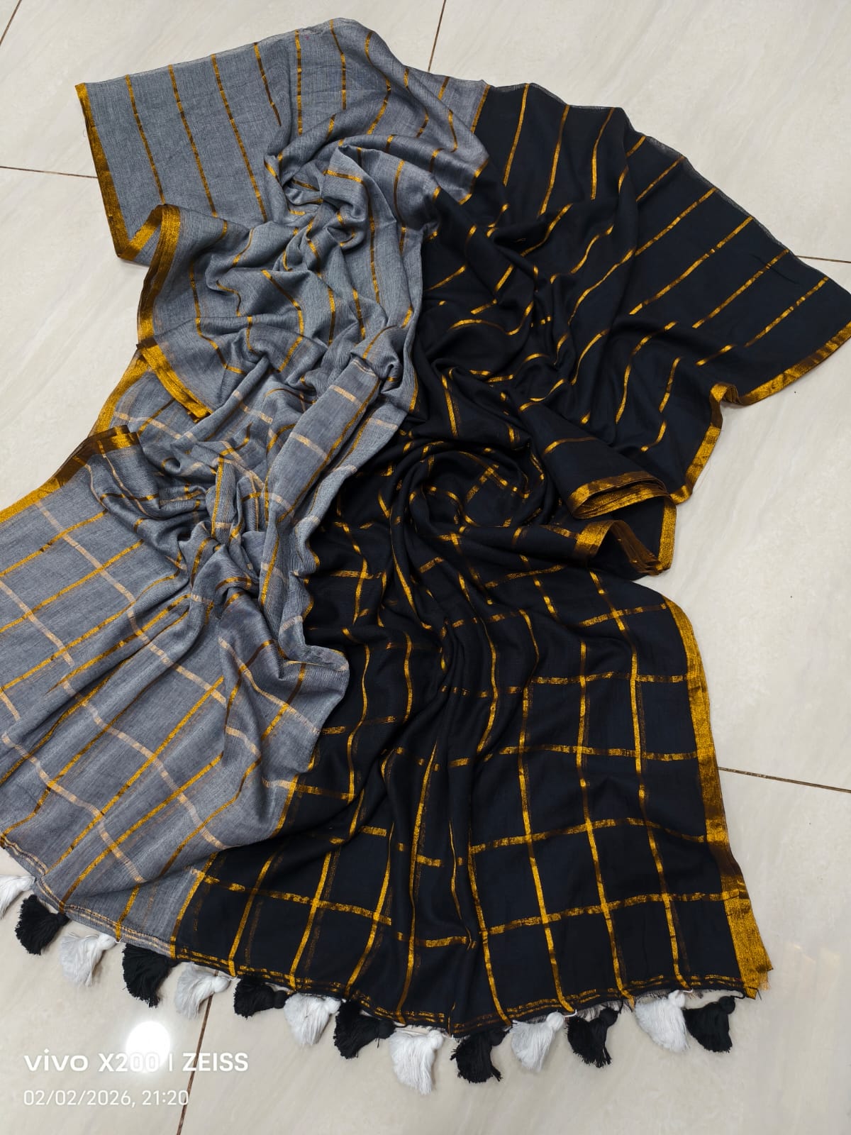 Pure Grey Black Mul Mul Cotton Saree with Simple Elegance