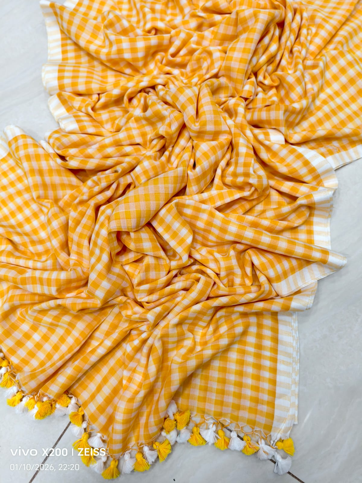 Handcrafted Yellow Mul Mul Cotton Saree for Every Occasion