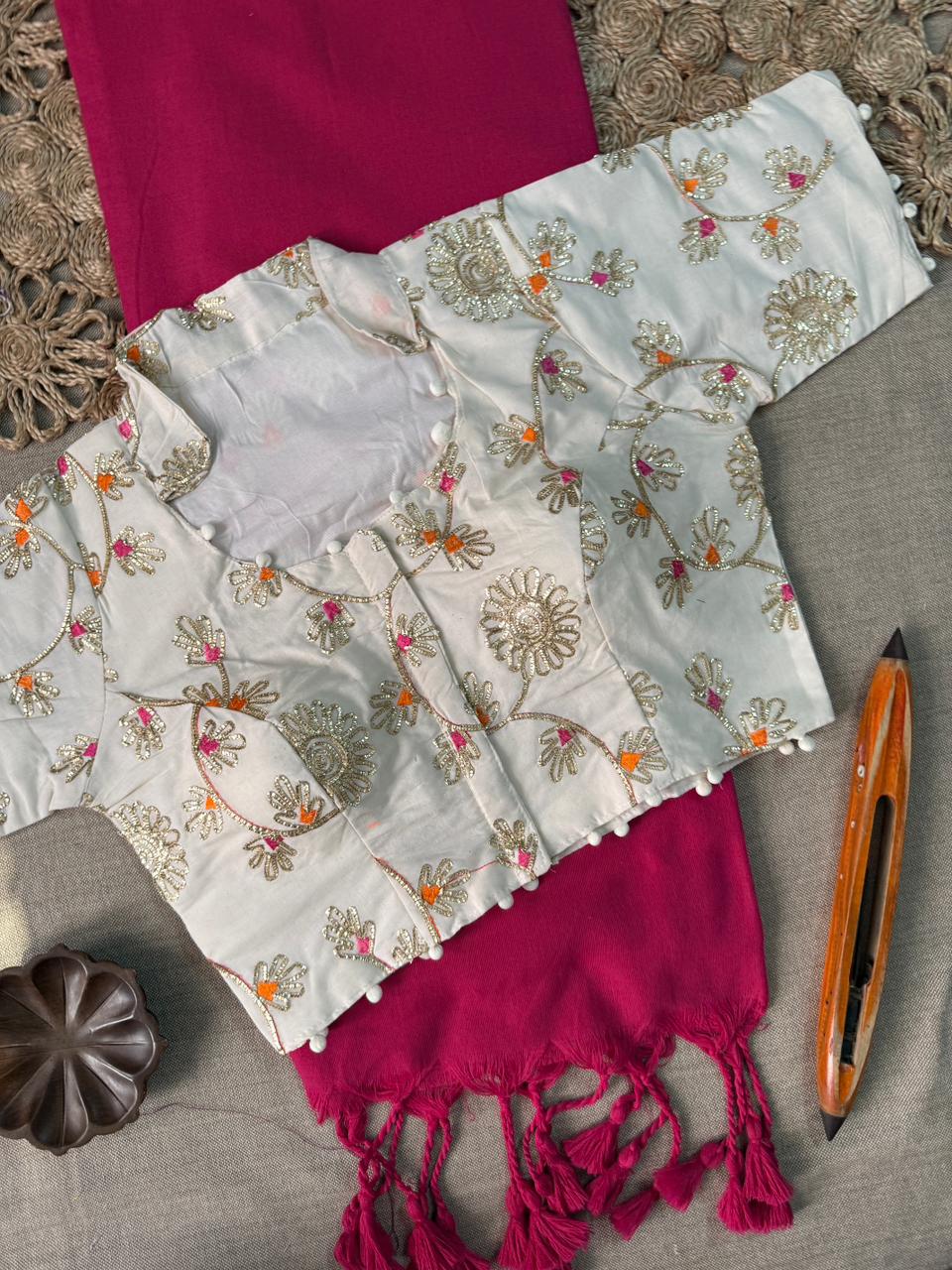 Pink Pure Cotton Handloom Saree With Ready Blouse