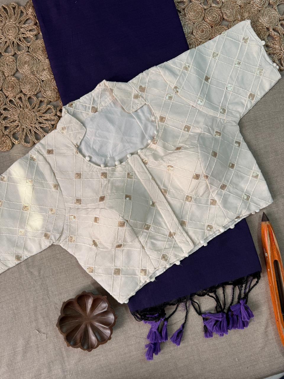 Modern Purple Handloom Cotton Saree With Ready Blouse