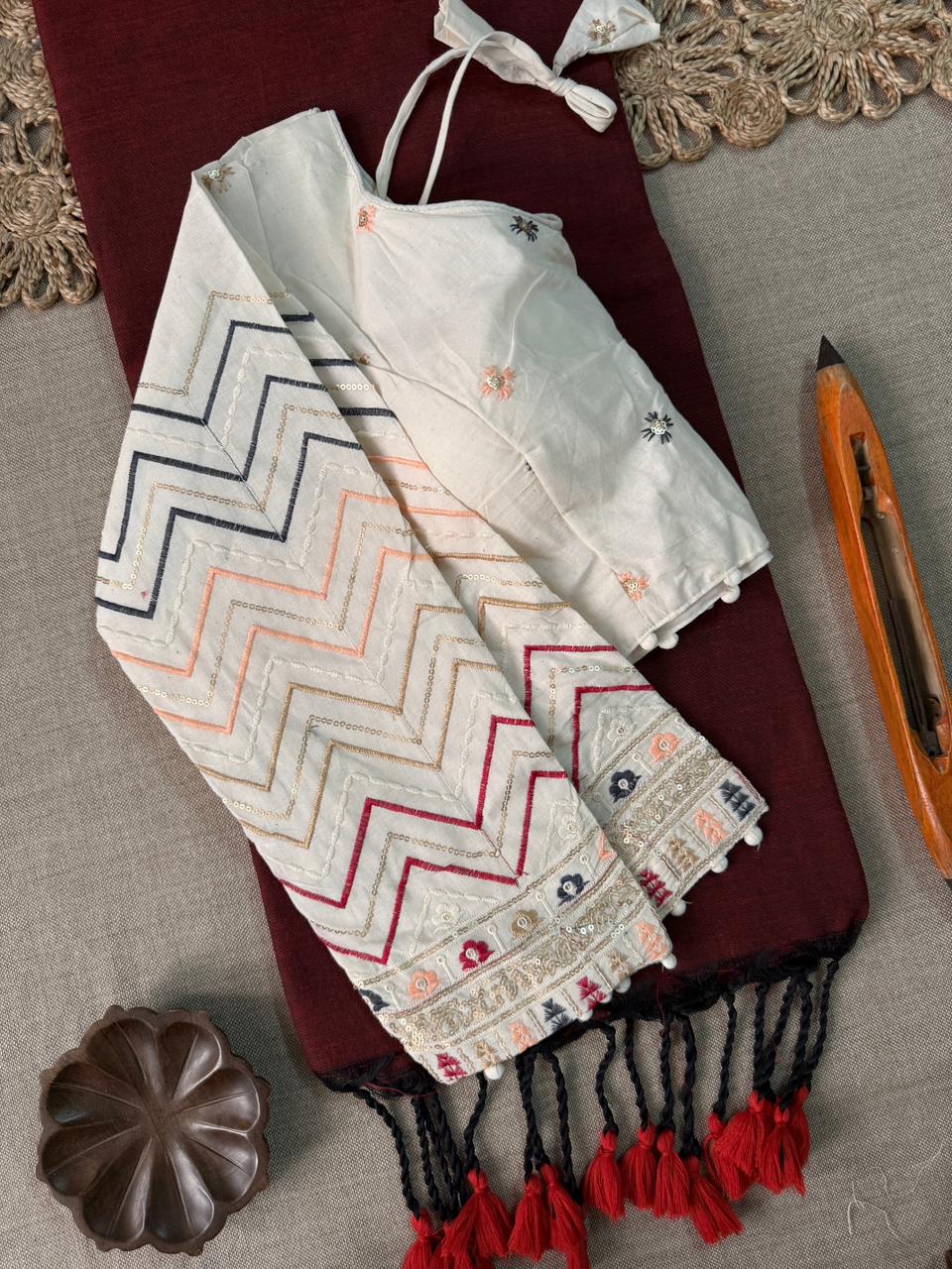 Party Special Marun Handloom Cotton Saree With Ready Blouse