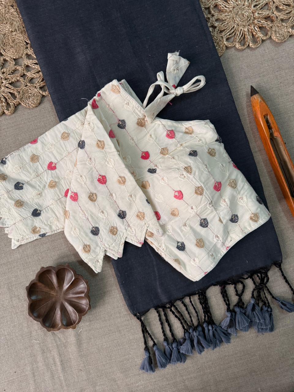 Festive Special Dark Grey Handloom Cotton Saree With Ready Blouse