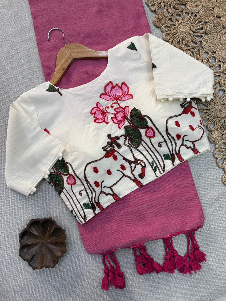 Graceful Ethnic Light Pink Handloom Cotton Saree With Ready Blouse