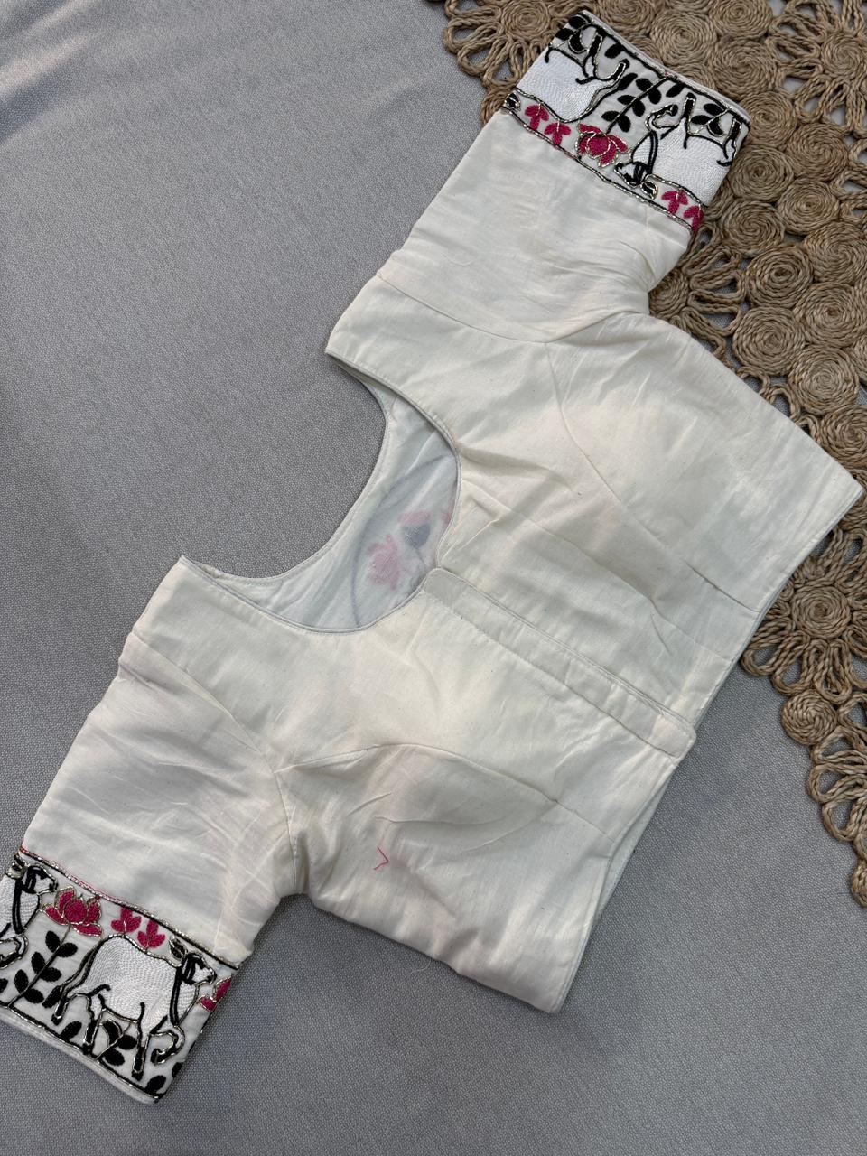 Classic Traditional Black Handloom Cotton Saree With Ready Made Blouse