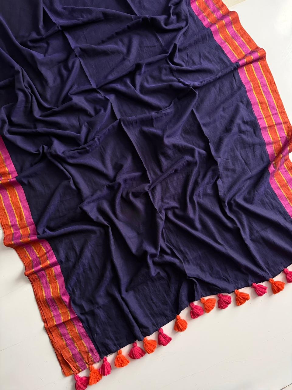 Soft Blue Mul Mul Cotton Saree for Women Lightweight Summer Wear