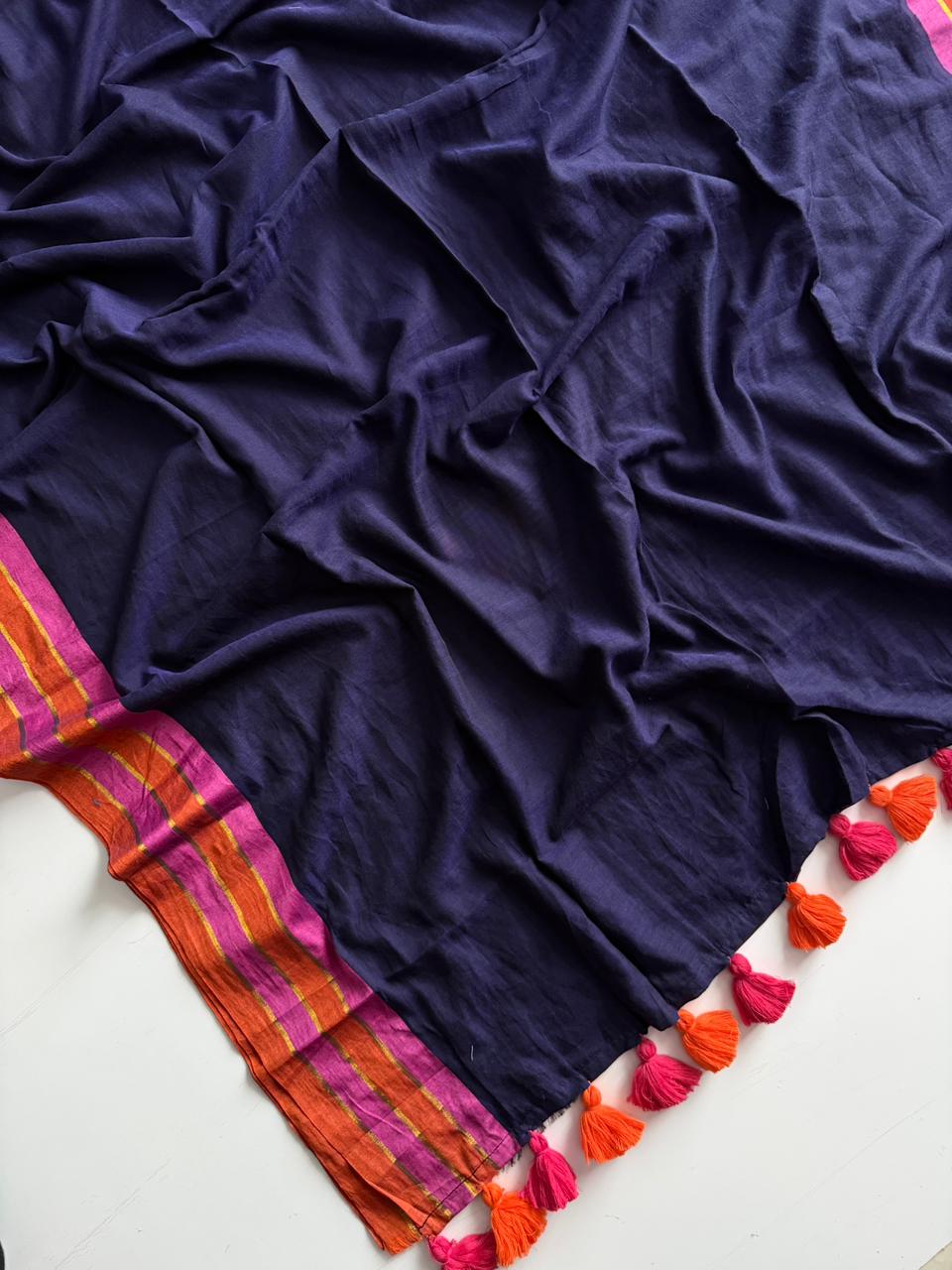 Soft Blue Mul Mul Cotton Saree for Women Lightweight Summer Wear