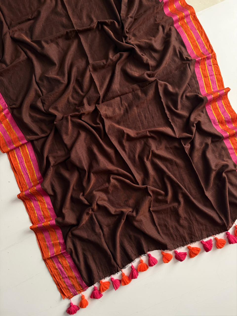 Elegant Brown Mul Mul Cotton Saree for Daily Wear Ethnic Style