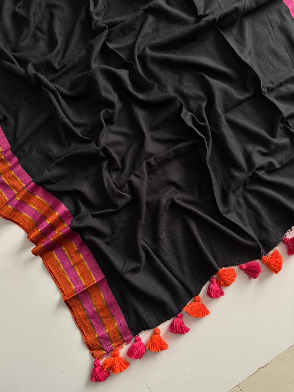 Stylish Black Mul Mul Cotton Saree for Casual and Festive Wear