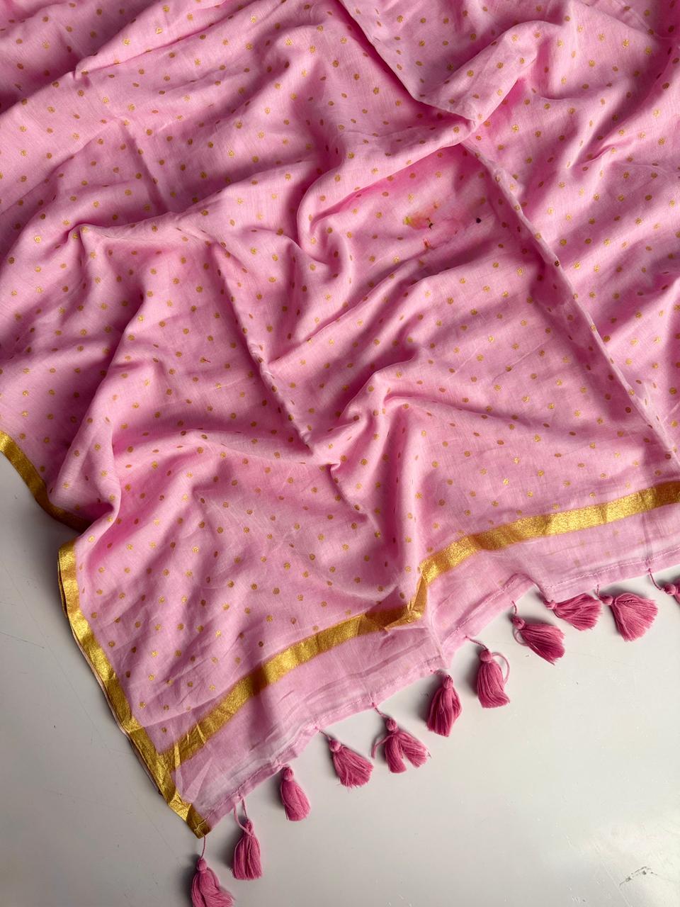 Summer Baby Pink Special Mul Mul Cotton Saree Lightweight and Soft