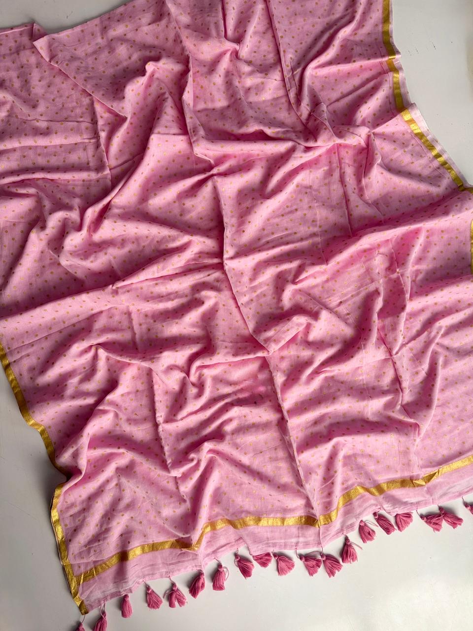 Summer Baby Pink Special Mul Mul Cotton Saree Lightweight and Soft