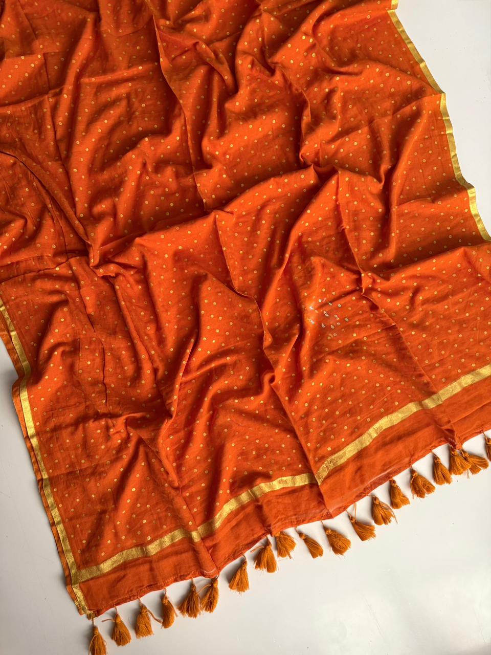 Classic Orange Mul Mul Cotton Saree for Everyday Elegant Styling