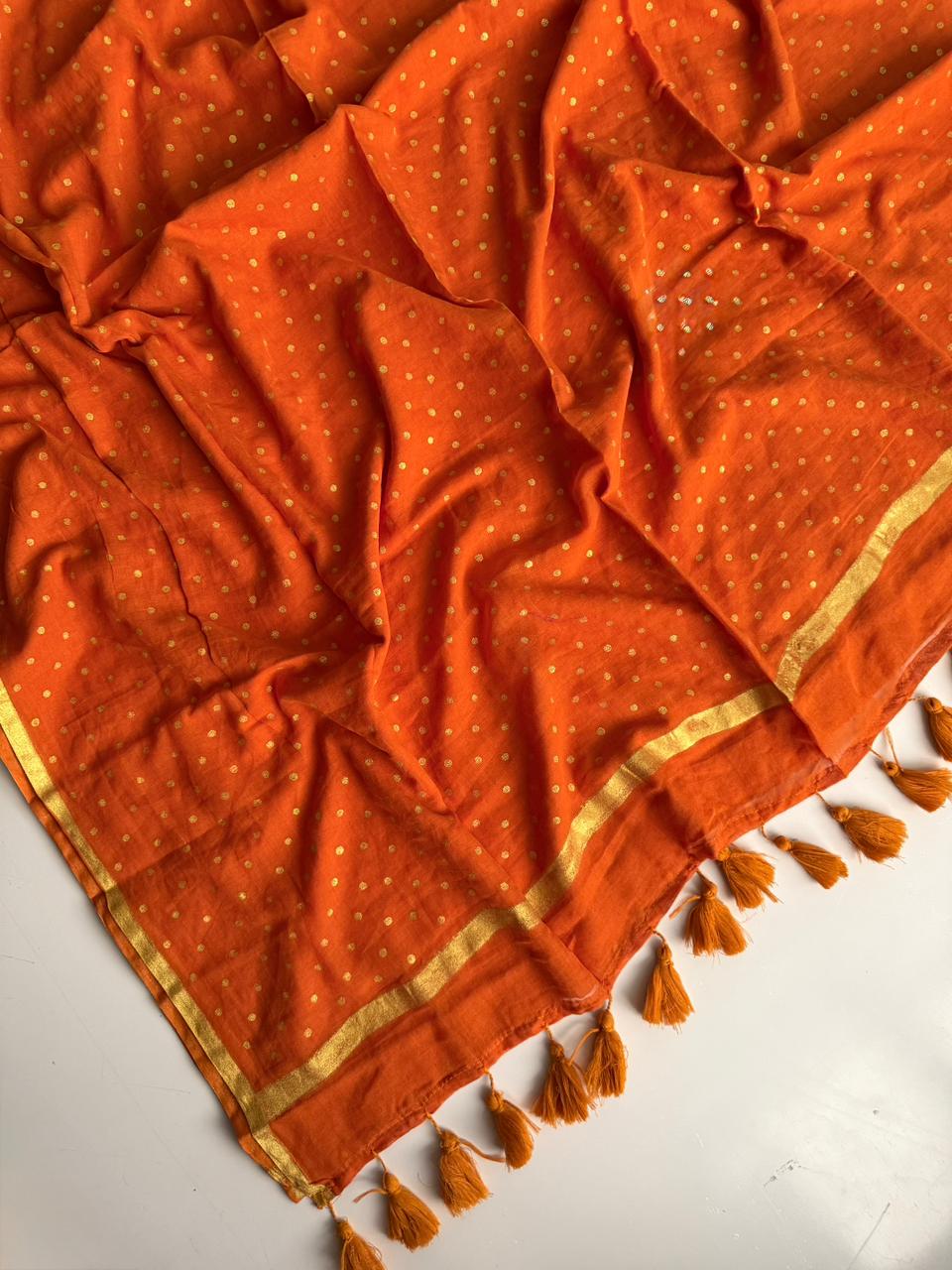 Classic Orange Mul Mul Cotton Saree for Everyday Elegant Styling