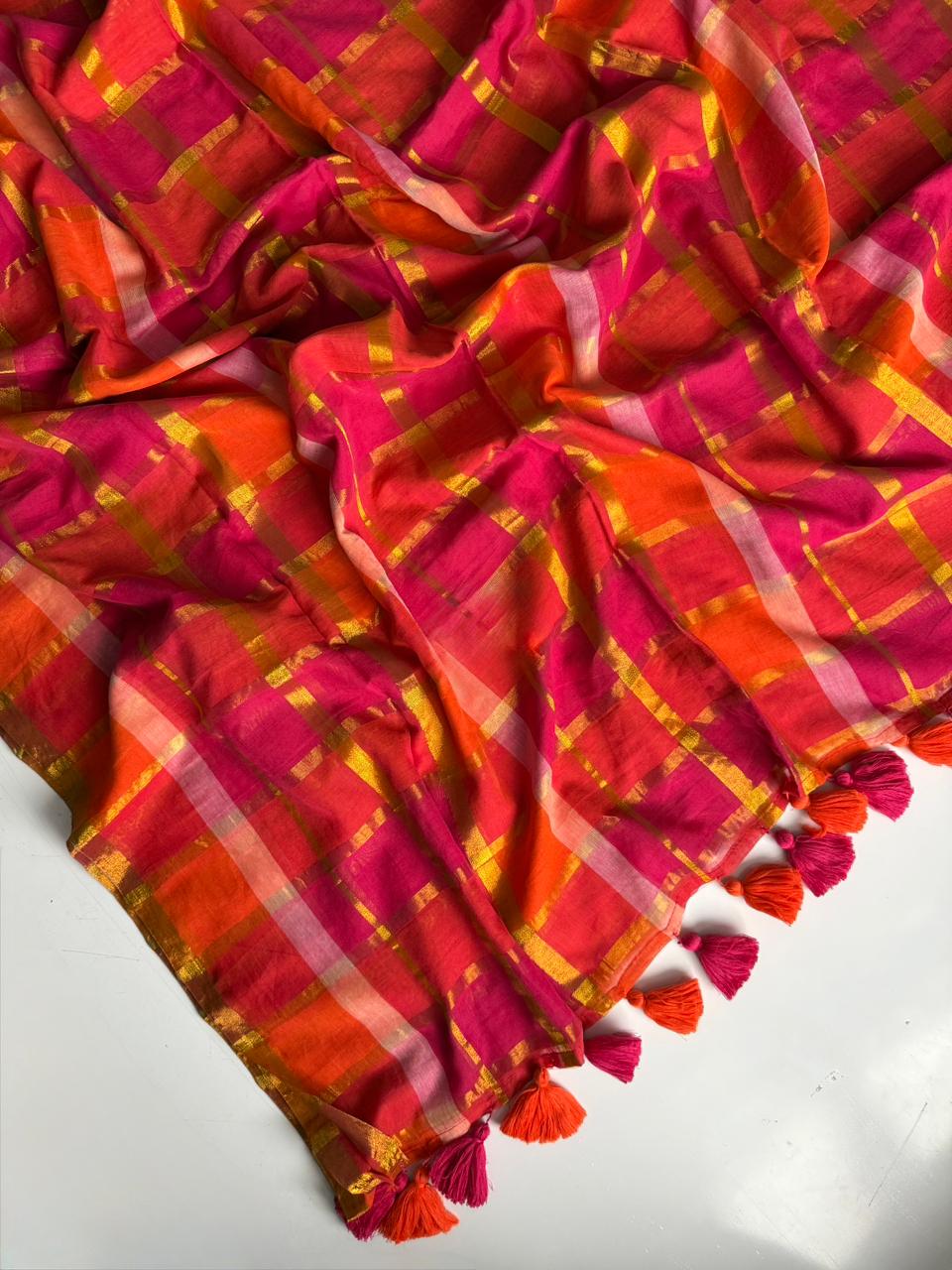 Pure Pink Mulmul Cotton Saree Comfortable Ethnic Wear