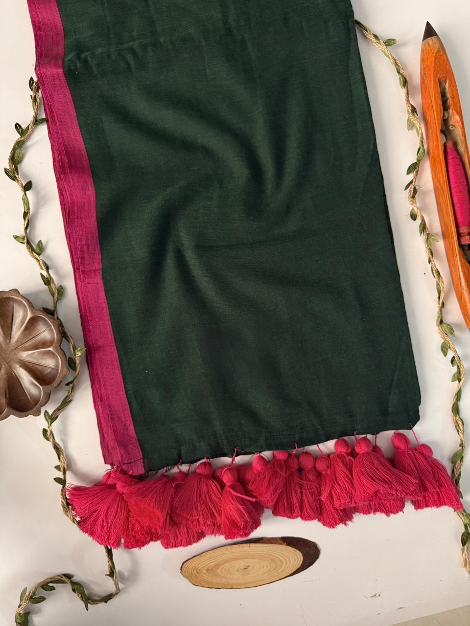 Designer Green Mulmul Cotton Saree Casual Wear Collection