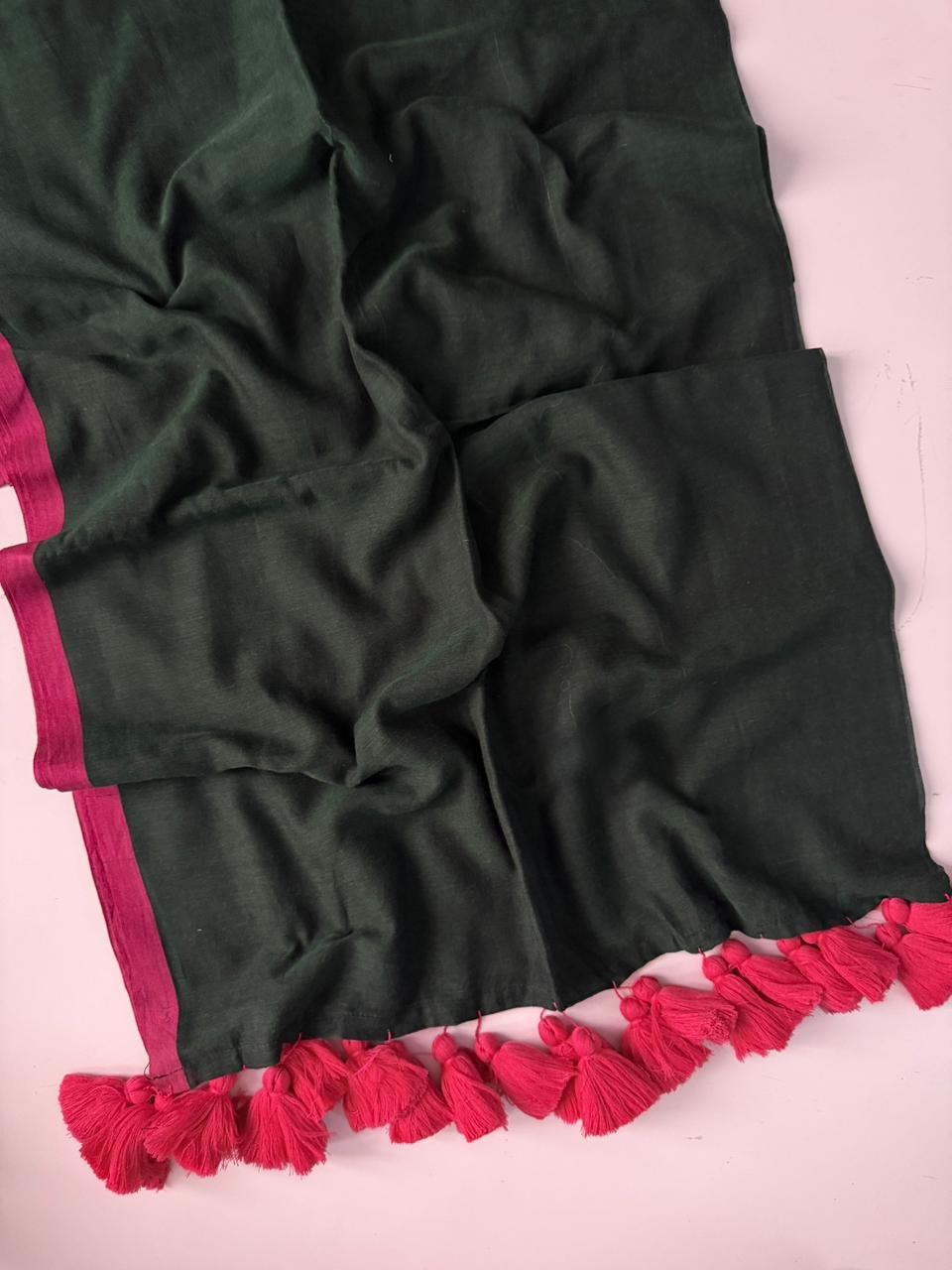 Designer Green Mulmul Cotton Saree Casual Wear Collection