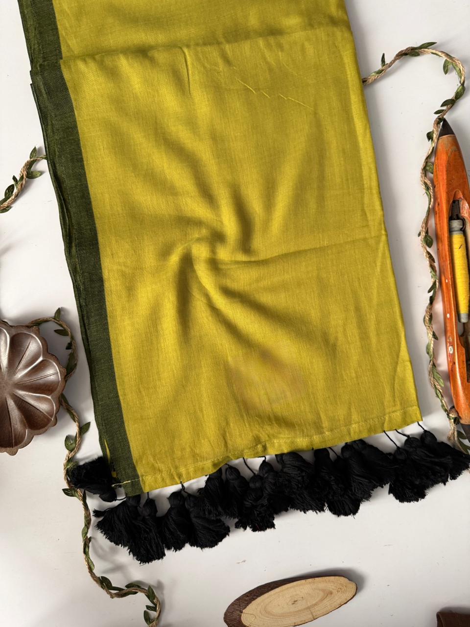 Elegant Lemon Mulmul Cotton Saree Lightweight Comfort Wear