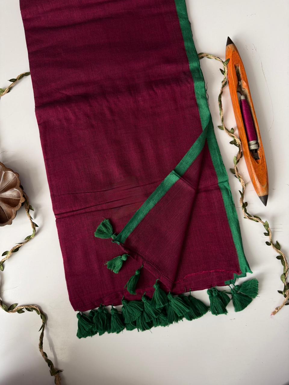 Pure Wine Mulmul Cotton Saree Everyday Ethnic Wear