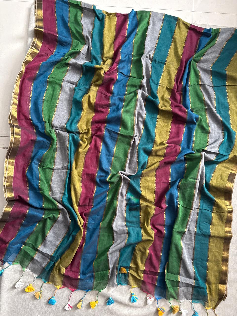 Elegant Green Mulmul Cotton Saree Comfortable Daily Outfit