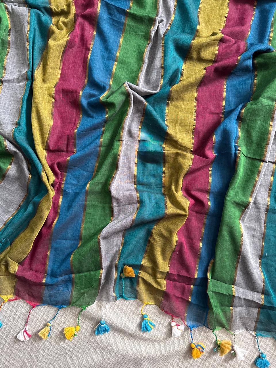 Elegant Green Mulmul Cotton Saree Comfortable Daily Outfit